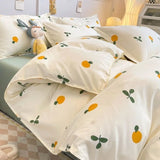 Boxtoday Ins Style Duvet Cover Set with Flat Sheet Pillowcases Cute Orange Cherry Crow Printed Single Double Queen Size Girls Bedding Kit