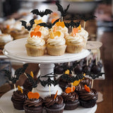 Boxtoday 12/24Pcs Halloween Bat Cupcake Toppers Mixed Black Bat Cupcake Pick Flags Kids Halloween Birthday Party Cake Decoration Supplies