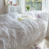 Boxtoday White Ruffled Seersucker Duvet Cover Set 3/4pcs Soft Princess Girls Bedding Set With Bed Sheet Pillowcases Wedding Home Textiles