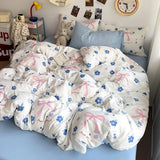 Boxtoday Bed Linen Bedding Set Cute Girls Washed Cotton Four-Piece Bed Sheets Set Comfort Sets Solid  Couple Bed Quilt Cover Home Textile