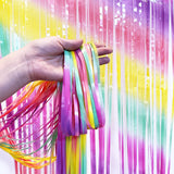 Boxtoday 1x2m Macaron Gradient Foil Fringe Curtain Tinsel Streamers Baby Shower Kids Ice Cream Birthday Party Photo Booth Backdrop Decor