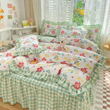 Boxtoday Pink Korean Princess Bedding Set No Filling Cute Strawberry Duvet Cover Checkerboard Single Queen Size Bed Linen Pillowcases