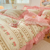 Boxtoday Princess Flower Bedding Set Cute Girls Duvet Cover Single Queen Size Ruffled Lace Bed Linen Pillowcases No Filling