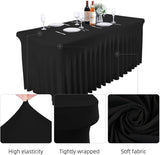 Boxtoday Spandex Rectangle Table Skirts 6ft Fitted Table Cover Wrinkle Resistant Cloth for Hotel Wedding Anniversary Party Decoration