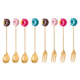 Boxtoday 304 stainless steel spoon cartoon donut dessert spoon fork fruit fork mini creative ins household tableware dinnerware set