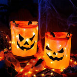 Boxtoday LED Light Halloween Trick or Treat Bucket Pumpkin Candy Bags Collapsible Halloween Basket for Thanksgiving Party Gift Basket