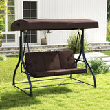 Boxtoday Outdoor Porch Swing, 2-in-1 Swing Glider with Adjustable Canopy, Removable Cushions, Foot Pad, Curved Handrails, Outdoor Swing