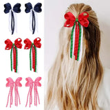 Boxtoday 2Pcs Christmas Hair Bow Clips For Women Girls Long Tassel Hairpins Solid Ribbon Red Hairgrips Headwear Hair Accessories