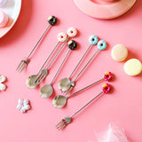 Boxtoday 304 stainless steel spoon cartoon donut dessert spoon fork fruit fork mini creative ins household tableware dinnerware set