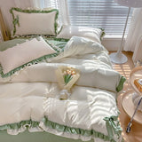 Boxtoday Spring Green Princess Bedding Set Double Layer Lace Bow Quilt Cover Sheet And Pillowcase Simple Pastoral Girl Home Textiles