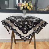 Boxtoday European Pastoral Handmade Nail Bead Splice Black Tablecloth Bedroom Balcony Garden Coffee Table Waterproof Cover Decoration