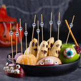 Boxtoday 100Pcs Skull Bamboo Pick Fruit Fork Dessert Cocktail Disposable Decoration Bamboo Pick Halloween Party Decoration Supplies