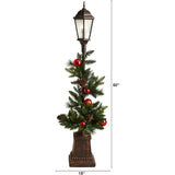 Boxtoday 5ft. Holiday Decorated Lamp Post with Artificial Christmas Greenery, Ornaments and 50 LED Lights, Indoor Patio Porch Déc