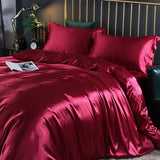 Boxtoday Silk Bedding Set with Duvet Cover Fitted/Flat Bed Sheet Pillowcase Luxury Satin Bedsheet Solid Color King Queen Twin Size