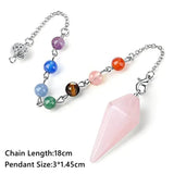 Boxtoday 7 Chakra Natural Stone Pendant Crystal Pendulum for Divination Dowsing Reiki Pink Quartz Hexagon Pointed Bead Chain Pendulos