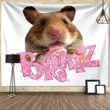 Boxtoday I'm Strong RATZ Pink Mouse Meme Funny Pattern Large Fabric Wall Tapestry Kawaii Room Decor Background Cloth Decoration Blanket