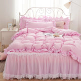 Boxtoday Princess Girl Pink Bedding Skirt Sheet With Lace Korean Solid Color Bed Cover Pillowcase Decor Bedroom Wedding Couple Bedclothes