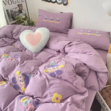 Boxtoday Purple Washing Bedding Set  Towel Embroidered Small Doll Four PIECE Set Dormitory Cardboard Duvet Cover Quilt Duvet Set