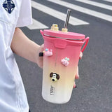 Boxtoday Kawaii Sainless Steel Tumbler For Coffee Car Mug Freeze Thermos Vacuum Flask Water Bottle With Straw Keep Cold Hot Cup 600ml