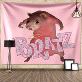 Boxtoday I'm Strong RATZ Pink Mouse Meme Funny Pattern Large Fabric Wall Tapestry Kawaii Room Decor Background Cloth Decoration Blanket