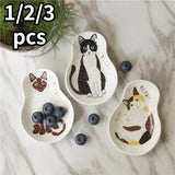 Boxtoday Ceramic Dessert Sauce Dish Japanese Style Tableware Creative Cute Cartoon Lucky Cat Pattern Water Drop Shape Fruit Sushi Plates