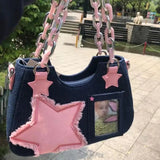 Boxtoday Gift Getadme Y2K Vintage Korean Fashion Shoulder Underarm Harajuku Star Tote Denim Bag Chain Ladies Bags Zip Purses Bagutte Handbags Women