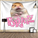 Boxtoday I'm Strong RATZ Pink Mouse Meme Funny Pattern Large Fabric Wall Tapestry Kawaii Room Decor Background Cloth Decoration Blanket