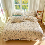 Boxtoday Floral Print Pure Cotton Home Bedding Set Lace Edge Duvet Cover Set With Flat Sheet Vintage Rose Comforter Covers Pillowcases