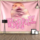 Boxtoday I'm Strong RATZ Pink Mouse Meme Funny Pattern Large Fabric Wall Tapestry Kawaii Room Decor Background Cloth Decoration Blanket