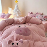 Boxtoday Pink Cartoon Pig Towel Embroidery Bedding Set Warm Thick Winter Duvet Cover Linen Fitted Sheet Pillowcases Gifts For Children