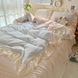 Boxtoday Korean Princess Style Bedding Set Soft Skin-friendly Lattice Lace Ruffles Quilt Cover Plaid Style Duvet Covers Set Pillowcases