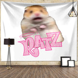 Boxtoday I'm Strong RATZ Pink Mouse Meme Funny Pattern Large Fabric Wall Tapestry Kawaii Room Decor Background Cloth Decoration Blanket