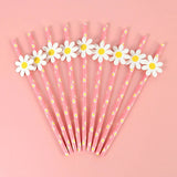 Boxtoday 10/20/30pcs Daisy Flower Paper Straws Disposable Drinking Straw for Daisy Birthday Party Wedding Decoration Supplies Baby Shower