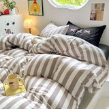 Boxtoday Korean Bedding Set INS Girls Striped  Soft Washed Cotton Bed Sheet Set Queen King Size Comforter Set Pillowcase Bed Linens