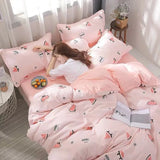 Boxtoday Ins Pink Strawberry Cute Cartoon Fruit Bedding Set Duvet Cover Soft Queen King Size Flat Bed Sheet Quilt Cover Pillowcase Kawaii