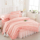 Boxtoday Korean Princess Duvet Cover 4 Piece Set Solid Color Ruffles Lace Quilt Cover And Pillowcase For Girl Woman Romantic Bedspread