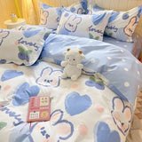 Boxtoday Cute Rabbit Bedding Set with Zipper No Filler Blue Pink Duvet Cover Flat Sheet Pillowcases Twin Queen Size Girl Boys Bed Linens