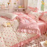 Boxtoday Pink Korean Princess Bedding Set No Filling Cute Strawberry Duvet Cover Checkerboard Single Queen Size Bed Linen Pillowcases