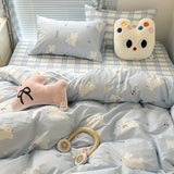 Boxtoday Kids Duvet Cover Set No Filler Cute Rabbit Flat Sheet Pillowcases Girls Boys Twin Queen Size Dormitory Home Soft Bedding Set