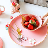 Boxtoday 304 stainless steel spoon cartoon donut dessert spoon fork fruit fork mini creative ins household tableware dinnerware set