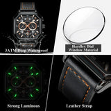 Boxtoday Luxury Chronograph Square Man Watch Waterproof Luminous Date Men Watch Sports Leather Men's Watches Quartz Reloj Hombre