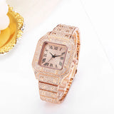 Boxtoday L77 Watch For Men Fashion Luxury Gold Square Diamond Full Sky Star Male's Clock Watches Steel Band Quartz Wristwatch