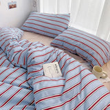 Boxtoday Simple Style Red And Blue Strip Duvet Cover Set Bed Sheet Set Washed Cotton Bedding Set