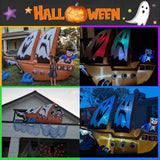 Boxtoday Halloween Inflatable Pirate Ship and Pirate Skeleton10FT Length,Inflatables Built-in 5 Leds and 4 RGB Lights for Halloween Decor