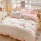 Boxtoday Kawaii Princess Bedding Set with White Ruffles Korean Style Girls Single Full Duvet Cover No Filling Flat Sheet Pillowcases Kit