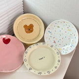 Boxtoday Ins Creative Cartoon Ceramic Letter Minimalist Plate Household Large Capacity Bear Plate Cute Girl Heart Dessert Pasta Dim Plate