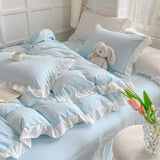 Boxtoday Korean Princess Style Duvet Cover Set No Filling Pink Blue Soft Washed Cotton Girls Favorite Ruffles Bed Linen Pillowcases