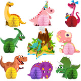 Boxtoday 9pcs Dinosaur Honeycomb Centerpiece Cute Jurassic Dinosaur Honeycomb Ball DIY Kids Birthday Party Table Ornament Booth Props