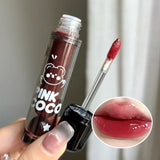 Boxtoday Dark Red Brown Mirror Juice Lip Gloss Non-stick Cup Waterproof Moisturizing Lasting Highly Pigmented Red Liquid Lipstick Makeup