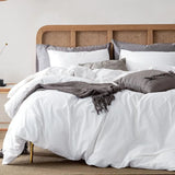 Boxtoday Duvet Cover Queen Size, 100% Washed Cotton Linen Feel Super Soft Comfortable, 3-Piece  Duvet Cover Bedding Set